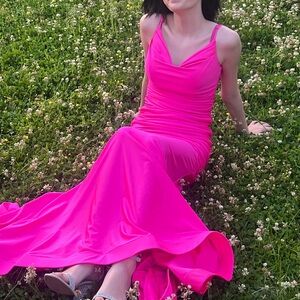 Vibrant Pink Sleeveless Prom Dress